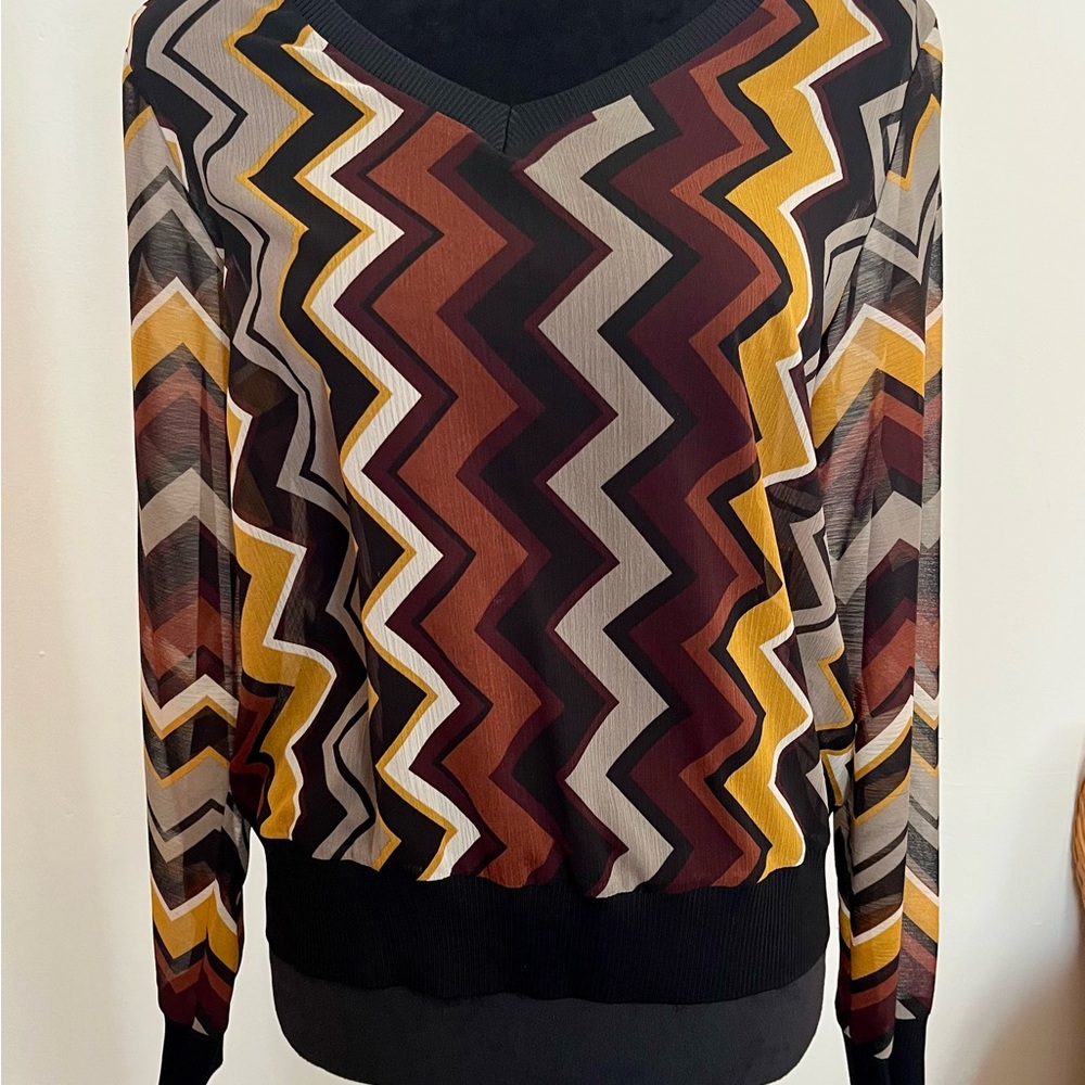 Missoni for Target Black and Brown Graphic Long Sleeve Blouse Size Small